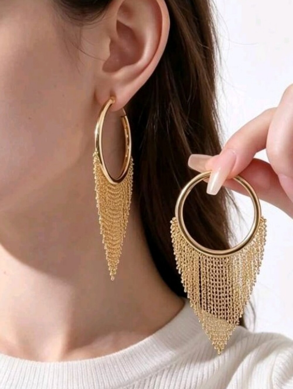 NEW! 14K Gold Plated Modern Fringe Half Hoop Post Earrings - Women Jewelry